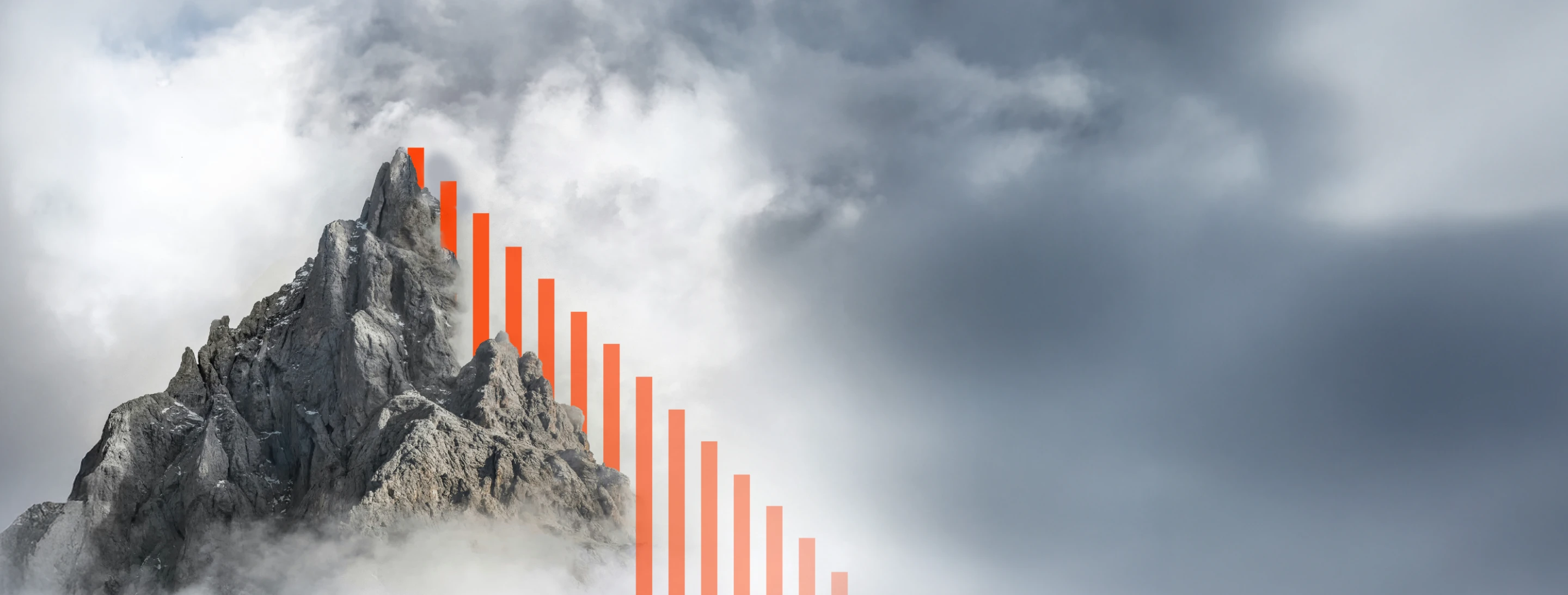 Mountain peak overlaid with icon of rising progress bars.