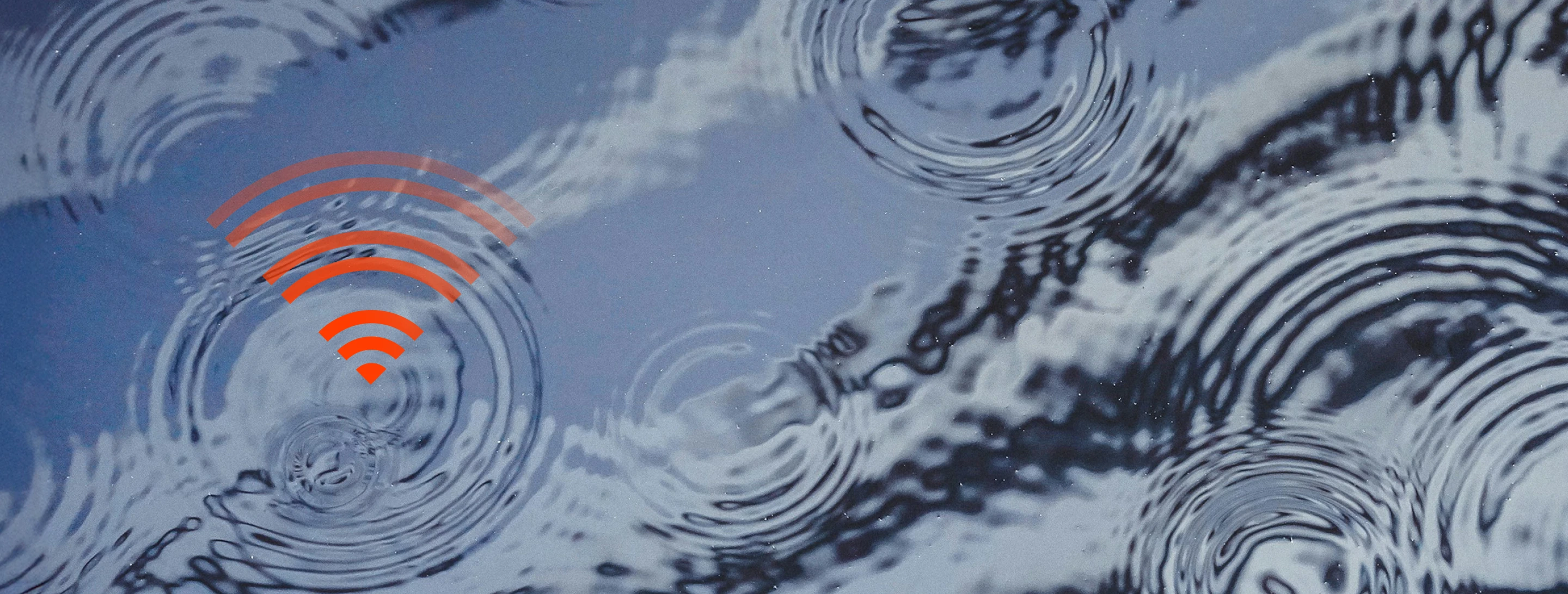 Ripples on water surface overlaid with wireless signal icon.